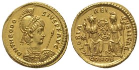 Solidus, Constantinople, AU 4,47 grs. Ref : RIC. 207, MIRB 5, LRC. 346. Scratches if not extremely fine
Estimation: 6100-6500 EUR