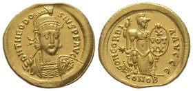 Solidus, Constantinople, 411, AU 4,45 g. Ref : RIC 204, Depeyrot 59/2. Provenance : Tkalec, 26/10/2007, lot 238. Extremely rare. Very fine.
Estimatio...