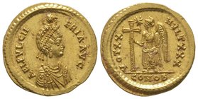 Aelia Pulcheria Augusta (414-453) Solidus, Constantinople, 423-425, AU 4,46 g. Ref : Depeyrot 75/3. DOC 438. MIRB 19a. RIC 226. Provenance : Nomos AG ...