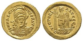 Marcianus (450-457) Solidus, Constantinople, AU 4,46 g Ref : RIC-X-510 Extremely fine
Estimation: 1500-2000 EUR