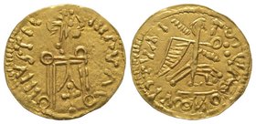 Visigoths (527-565) Tremissis in the name of Justin I AU 1.16g. Ref : MEC 205 Provenance : Nomisma 39, 10/10/2009, lot 1853 Extremely fine
Estimation...