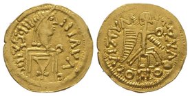 Visigoths (527-565) Tremissis in the name of Justin I AU 1.32g. Ref : MEC 205 Provenance : Nomisma 39, 10/10/2009, lot 1854 Extremely fine
Estimation...