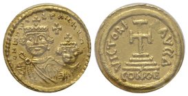 Avars - Uncertain king. 6th-7th centuries Solidus, Imitating Ravenna mint types of Heraclius. AU 4.33 g, Ref : Jónas 7-8 var. (legends); cf. Bóna 3a-b...