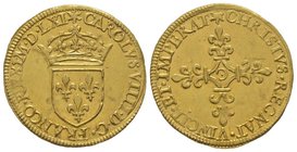 Charles IX, 1560-1574. Ecu d’or au soleil 1561 C, Saint Lô, AU 3,33 g. Ref : Duplessy 1057, Fr. 378. Provenance : Gemini III. 09/01/2007, lot 575. Hai...