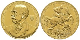 Gold medal of 10 ducats, Hamburg, 1895, AU 36,6 g. 42 mm, By F. Schaper Ref : Bennert 165 Provenance : Künker 120, 01/02/2007, Lot 2066. Edge knocks i...
