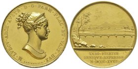 Maria Luigia, 1815-1847. Gold medal, 1818, By SANTARELLI.F, AU 41,3 g. 41 mm. « Construction of the bridge on the Taro ». Ref : Bramsen 1811, Julius 3...