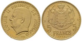 Monaco Louis II 1922-1949 5 Francs Essai 1945, AU 23.5 g. Ref : G. MC135 Only 180 exemplaires. Rare. UNC
Estimation: 1000-2000 EUR