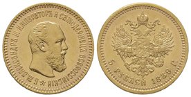 Alexander III 1881-1894 5 Roubles, 1889 AГ, AU 6.45 g. Ref : Fr.168, Y#42 Very Fine
Estimation: 400-500 EUR