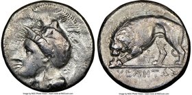 LUCANIA. Velia. Ca. 340-280 BC. AR didrachm or nomos (20mm, 9h). NGC VF, brushed, scratches. Sixth Period, ca. 334-300 BC, Kleudoros group. Head of At...