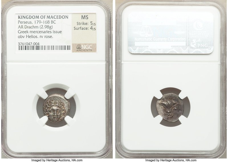 MACEDONIAN KINGDOM. Perseus (179-168 BC). AR drachm (15mm, 2.98 gm, 12h). NGC MS...