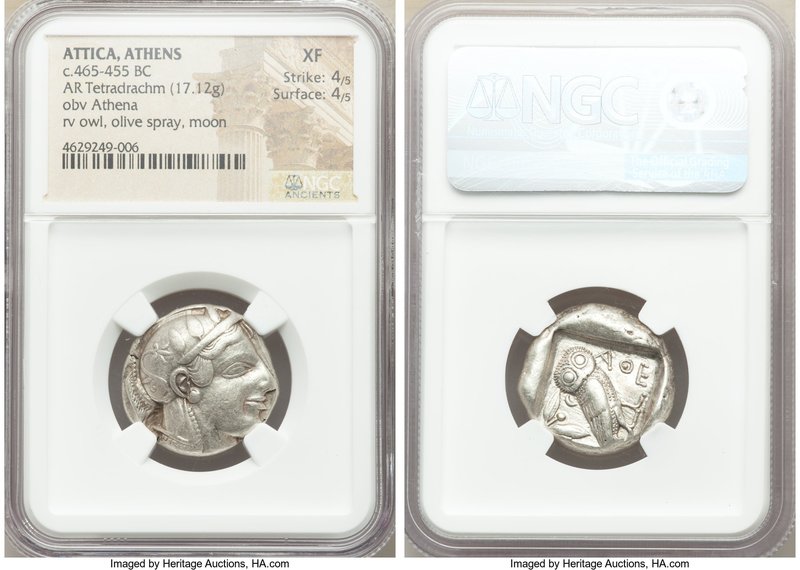 ATTICA. Athens. Ca. 465-455 BC. AR tetradrachm (23mm, 17.12 gm, 9h). NGC XF 4/5 ...