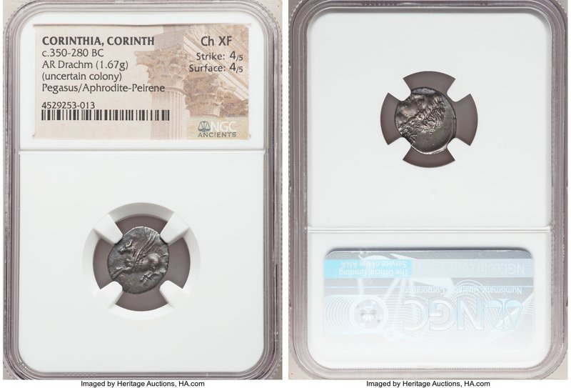 CORINTHIA. Corinth (Uncertain Colony). Ca. 350-280 BC. AR drachm (15mm, 1.67 gm,...