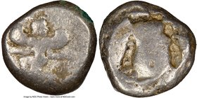CARIA. Caunus. Ca. 490-450 BC. AR stater (19mm, 12h). NGC VG. Winged female figure in kneeling-running stance left, head right / Conical baetyl in the...