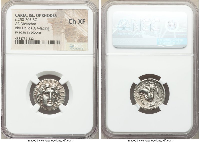 CARIAN ISLANDS. Rhodes. Ca. 250-205 BC. AR didrachm (19mm, 11h). NGC Choice XF. ...