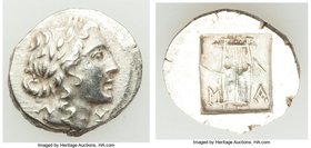 LYCIAN LEAGUE. Masicytes. Ca. 48-20 BC. AR hemidrachm (15mm, 1.97 gm, 12h). XF. Series 1. Laureate head of Apollo right; Λ-Y below / M-A, cithara (lyr...