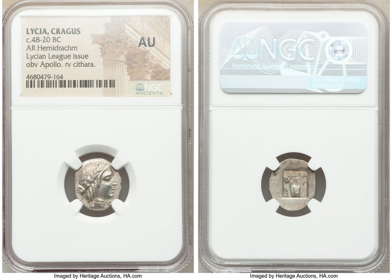 LYCIAN LEAGUE. Cragus. Ca. 48-20 BC. AR hemidrachm (16mm, 12h). NGC AU. Series 5...