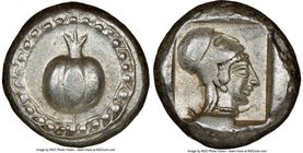 PAMPHYLIA. Side. Ca. 5th century BC. AR stater (19mm, 10.66 gm, 9h). NGC Choice XF 5/5 - 4/5. Ca. 430-400 BC. Pomegranate; guilloche beaded border / H...