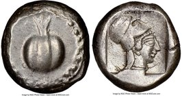 PAMPHYLIA. Side. Ca. 5th century BC. AR stater (19mm, 10.98 gm, 7h). NGC Choice XF 5/5 - 4/5. Ca. 430-400 BC. Pomegranate; guilloche beaded border / H...