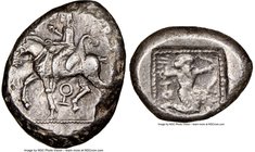 CILICIA. Tarsus. Ca. late 5th century BC. AR stater (22mm,10.74 gm, 8h). NGC XF 3/5 - 4/5. Ca. 420-410 BC. Satrap on horseback riding left, reins in l...