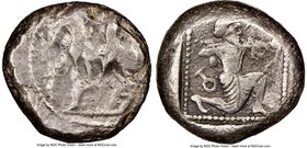 CILICIA. Tarsus. Ca. late 5th century BC. AR stater (19mm, 10.78 gm, 11h). NGC Choice Fine 3/5 - 4/5. Satrap on horseback riding left, reins in left h...
