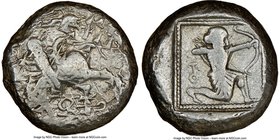 CILICIA. Tarsus. Ca. late 5th century BC. AR stater (19mm, 7h). NGC Fine. Satrap on horseback riding left, reins in left hand, lotus upward in right; ...