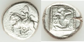 CILICIA. Tarsus. Ca. late 5th century BC. AR stater (21mm,10.82 gm, 9h). Choice VF, test cut. Ca. 420-410 BC. Satrap on horseback riding left, reins i...
