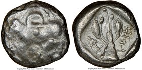 CYPRUS. Uncertain mint. Ca. early 5th century BC. AR stater (20mm, 2h). NGC VF Ram walking left; ankh superimposed above, RA (Cypriot) below / Laurel ...