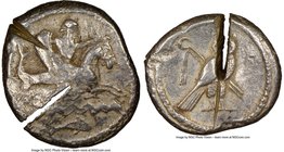PHOENICIA. Tyre. Ca. 425-394 BC. AR shekel (24mm, 4h). NGC Fine, test cuts. Uncertain king. Bearded deity (Melqart?), bow and arrow in left hand, rein...