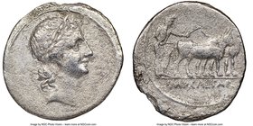 Octavian, as Imperator (43-27 BC). AR denarius (20mm, 4h). NGC Fine. Italian mint, ca. 30-29 BC. Laureate head of Apollo right, linear border / IMP CA...