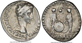 Augustus (27 BC-AD 14). AR denarius (18mm, 2h). NGC Choice VF. Lugdunum, 2 BC-AD 4. CAESAR AVGVSTVS-DIVI F PATER PATRIAE, laureate head of Augustus ri...