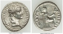 Tiberius (AD 14-37). AR denarius (19mm, 3.16 gm, 5h). About XF, horn silver. Lugdunum. TI CAESAR DIVI-AVG F AVGVSTVS, laureate head of Tiberius right ...