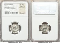 Caracalla (AD 198-217). AR denarius (19mm, 3.53 gm, 12h). NGC Choice AU 5/5 - 5/5. Rome, AD 201-206. ANTONINVS-PIVS AVG, laureate, draped, youthful bu...