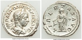Elagabalus (AD 218-222). AR denarius (20mm, 3.01 gm, 12h). XF. Rome. IMP ANTONINVS PIVS AVG, laureate, draped bust of Elagabalus right, seen from behi...