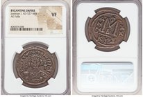 Justinian I the Great (AD 527-565). AE follis or 40 nummi (35mm, 7h). NGC VF. Cyzicus, 2nd officina, Regnal Year 21 (AD 547/8). D N IVSTINI-ANVS PP AV...