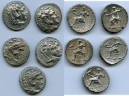 ANCIENT LOTS. Greek. Macedonian Kingdom. Ca. 336-317 BC. Lot of five (5) AR tetradrachms. VF. Includes: (4) Alexander III the Great (336-323 BC), Zeus...