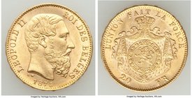 Leopold II gold 20 Francs 1875 UNC, KM37. AGW 0.1867 oz.

HID09801242017