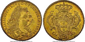 Maria I and Pedro III gold 6400 Reis 1780-B AU58 NGC, Bahia mint, KM199.1. Ex. Santa Cruz Collection

HID09801242017