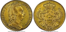 Maria I gold 6400 Reis 1787/6-R AU58 NGC, Rio de Janeiro mint, KM218.1. Very minor wear with luster very close to that of an uncirculated coin. Ex. Sa...