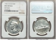 George VI Dollar 1948 UNC Details (Repaired) NGC, Royal Canadian mint, KM46. Mintage: 18,780. Key date to series. 

HID09801242017