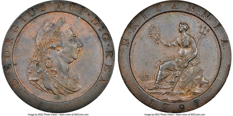 George III Penny 1797-SOHO MS61 Brown NGC, KM618. Beautiful chocolate tones and ...