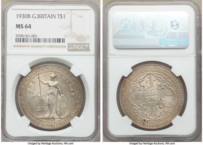George V Trade Dollar 1930-B MS64 NGC, Bombay mint, KM-T5. Light toning througho...