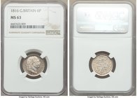 3-Piece Lot of Certified Assorted 6 Pence Issues, 1) George III 6 Pence 1816 - MS63 NGC, KM665 2) George V 6 Pence 1922 - MS63 PCGS, KM815a.1 3) Eliza...