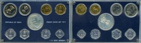 Republic Pair of Uncertified 9-Piece Proof Sets, 1) 9-Piece Proof Set 1971 - KM-PS9. Paisa to 10 Rupees 2) 9-Piece Proof Set 1969 - KM-PS7. Paisa to 1...