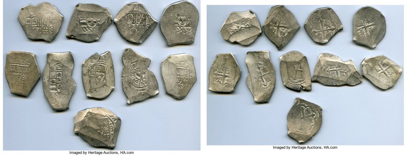 Philip V 10-Piece Lot of Uncertified Cob 8 Reales VF, 1) 8 Reales, KM47. 32.5x37...