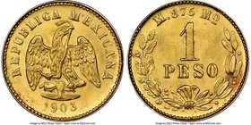Republic gold Peso 1903 Mo-M MS64 NGC, Mexico City mint, KM410.5. Strong strike and untouched surfaces.

HID09801242017