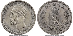 Oscar II 50 Ore 1902 AU53 NGC, KM356. Lustrous fields draped in ice-blue and gray toning. 

HID09801242017