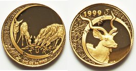 Republic 4-Piece Uncertified gold "Kudu" Natura Proof Set 1999, 1) 1/10 Ounce - KM252.2 2) 1/4 Ounce - KM253 3) 1/2 Ounce - KM254 4) Ounce - KM255 Com...