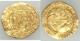 Charles & Johanna gold Counterstamped Cob Escudo ND (1516-1556)-S VF (Surface Hairlines), Seville mint, cf. Cal-58 (for type). 24mm. 3.37gm. Repeatedl...