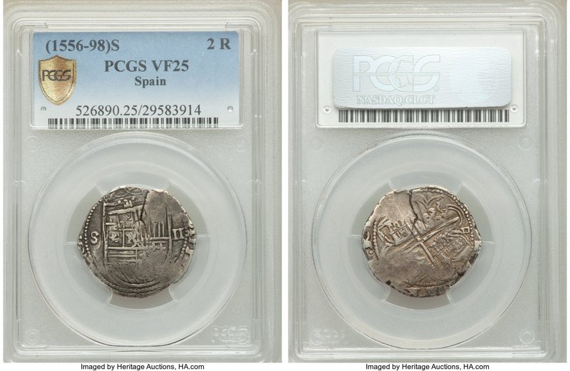 Philip II Cob 2 Reales ND (1556-1598)-S VF25 PCGS, Seville mint, Calico-414. 

H...
