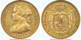 Isabel II gold 10 Escudos 1868(68) MS61 NGC, Madrid mint, KM636.1. AGW 0.2427 oz. 

HID09801242017